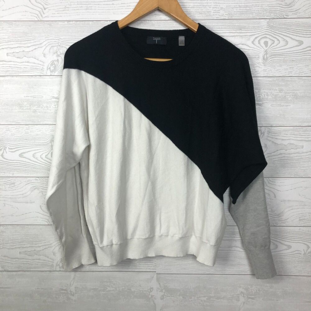T Tahari Women's Large Colorblock Dolman Sleeve Pullover Sweater Scoop Neck